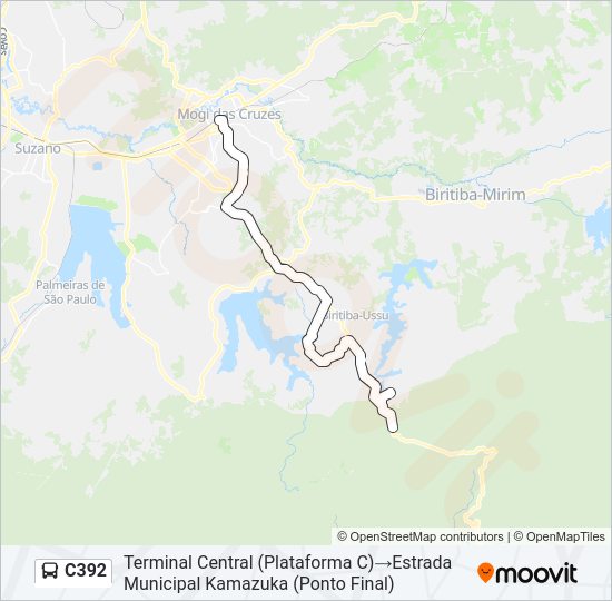 Mapa da linha C392 de ônibus
