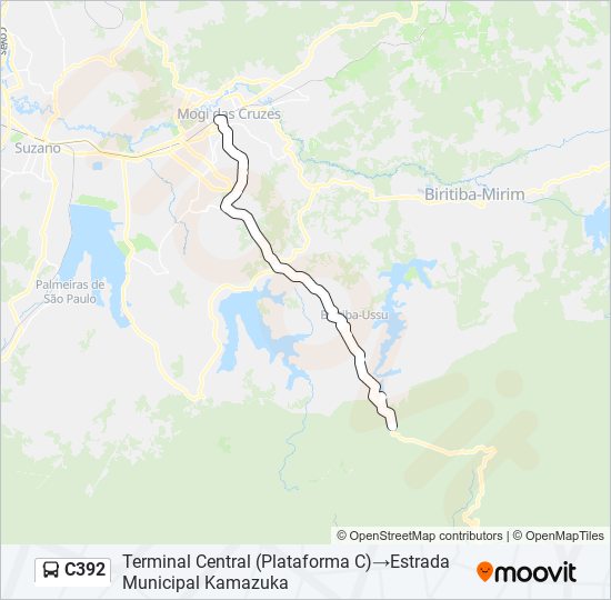 Mapa da linha C392 de ônibus