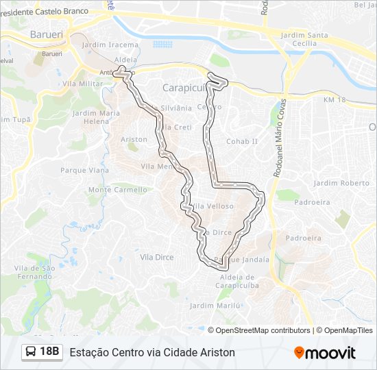 Mapa da linha 18B de ônibus