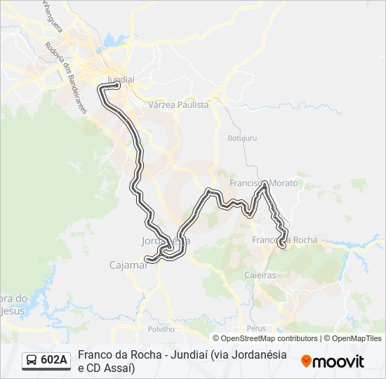 Mapa da linha 602A de ônibus