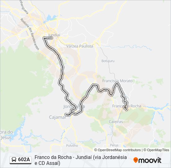 Mapa da linha 602A de ônibus