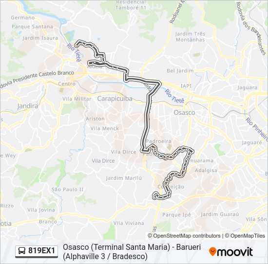 Mapa da linha 819EX1 de ônibus