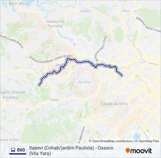 Mapa da linha 860 de ônibus