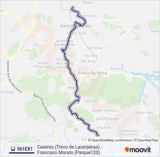 Mapa da linha 361EX1 de ônibus
