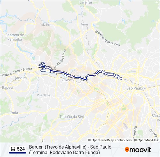 Mapa da linha 524 de ônibus