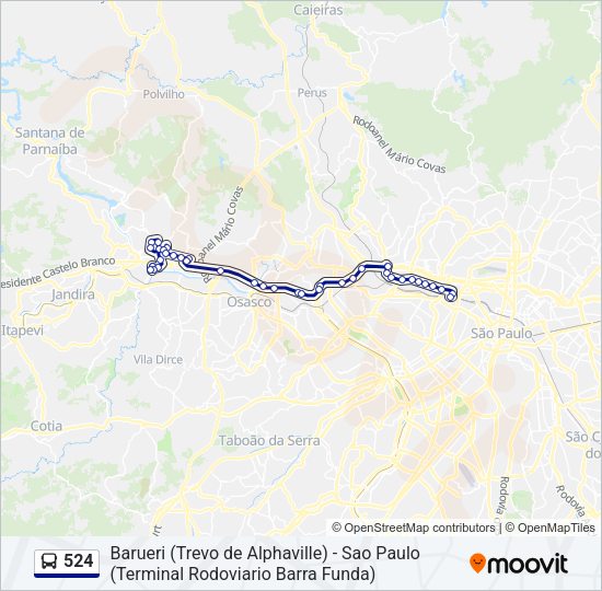 Mapa da linha 524 de ônibus
