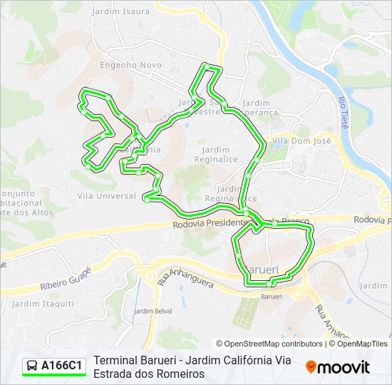 Mapa da linha A166C1 de ônibus