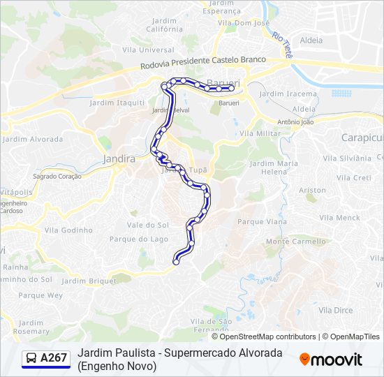 Mapa da linha A267 de ônibus