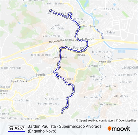 Mapa da linha A267 de ônibus