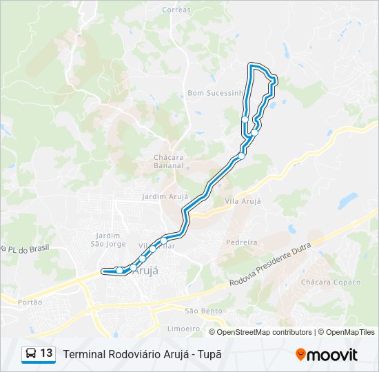 Mapa da linha 13 de ônibus