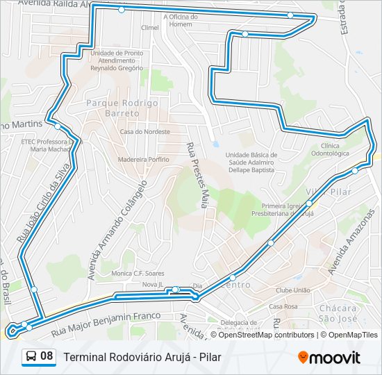 Mapa da linha 08 de ônibus