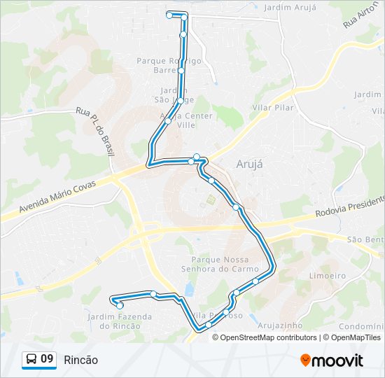 Mapa da linha 09 de ônibus