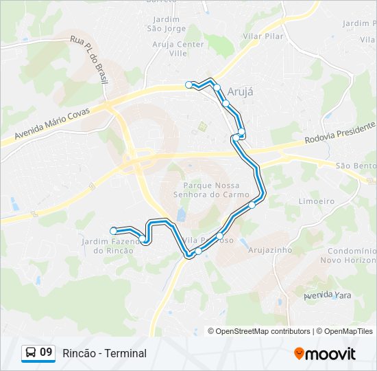 Mapa da linha 09 de ônibus