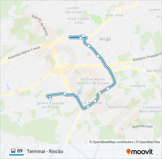 Mapa da linha 09 de ônibus