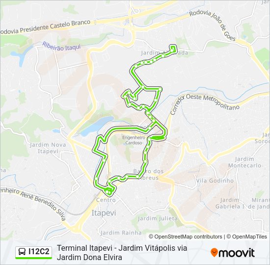 Mapa da linha I12C2 de ônibus