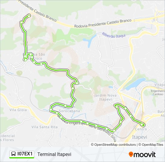 Mapa da linha I07EX1 de ônibus