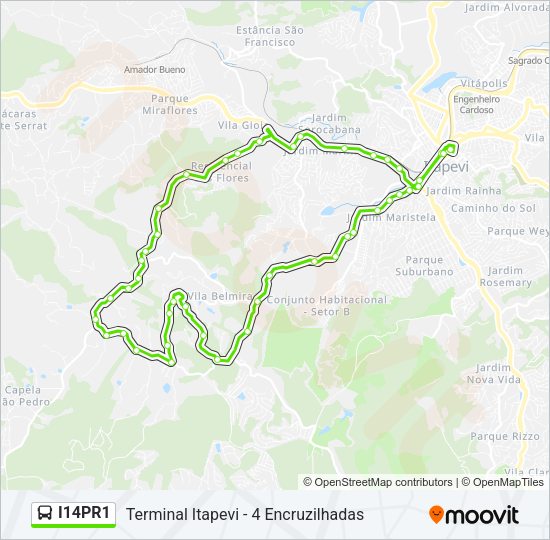 Mapa da linha I14PR1 de ônibus