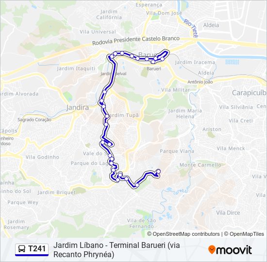 Mapa da linha T241 de ônibus