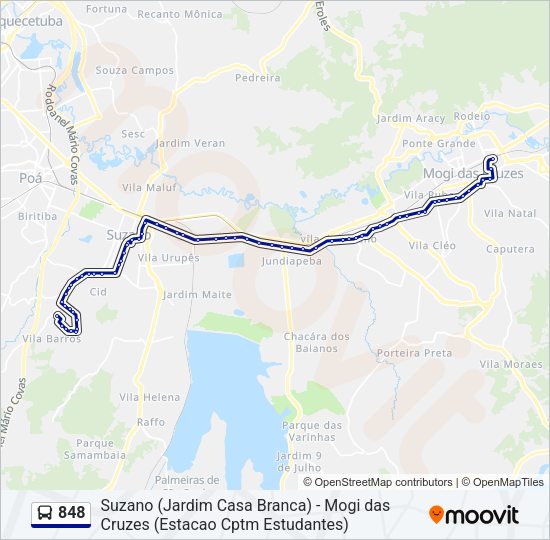 Mapa da linha 848 de ônibus