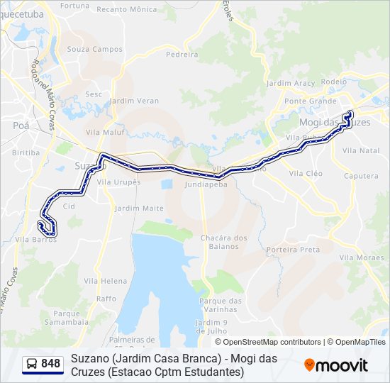 Mapa da linha 848 de ônibus