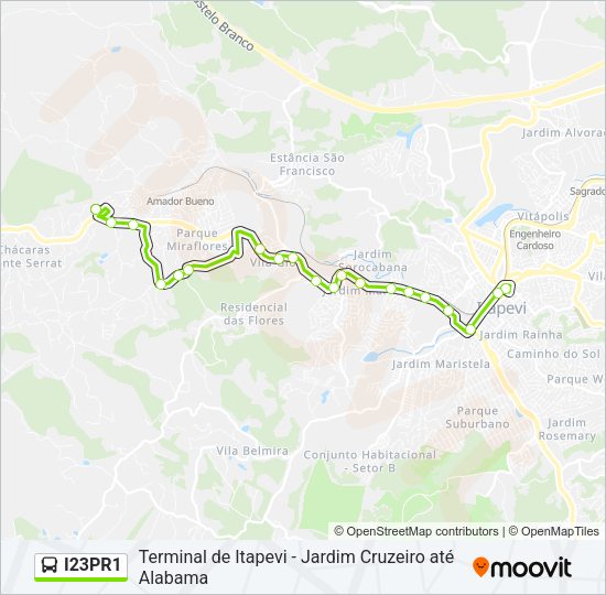 Mapa da linha I23PR1 de ônibus