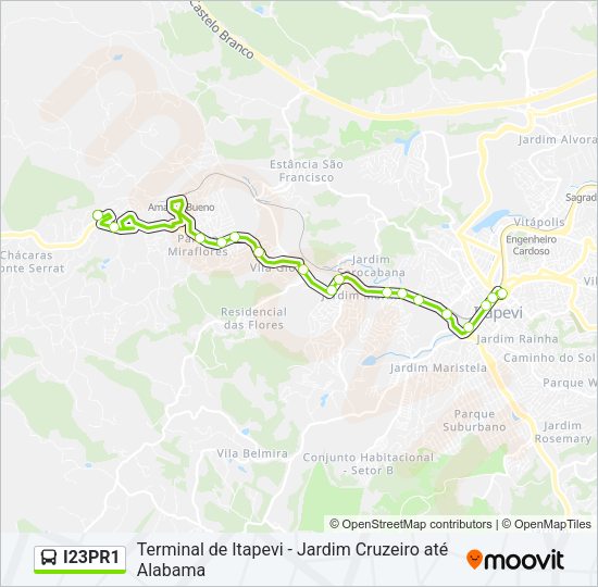 Mapa da linha I23PR1 de ônibus