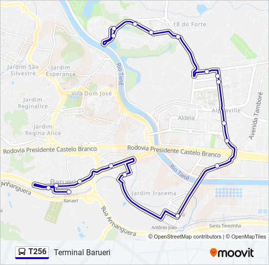 Mapa de T256 de autobús