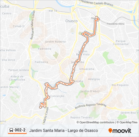 Mapa da linha 002-2 de ônibus
