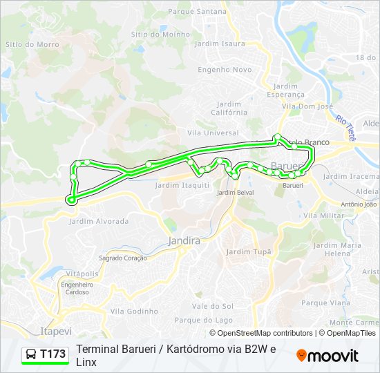 Mapa da linha T173 de ônibus