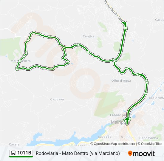 Mapa da linha 1011B de ônibus