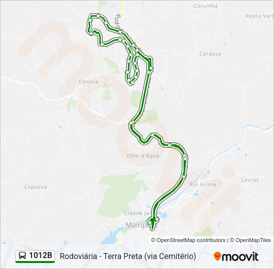 Mapa da linha 1012B de ônibus