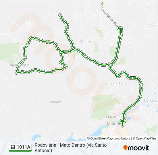 Mapa da linha 1011A de ônibus