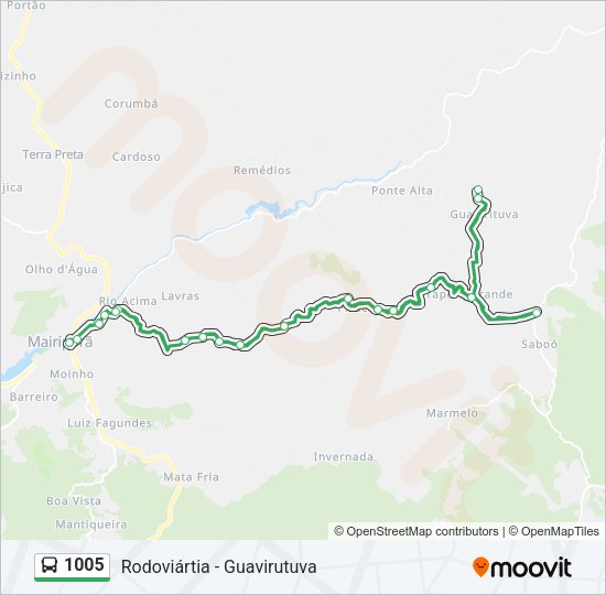 Mapa da linha 1005 de ônibus