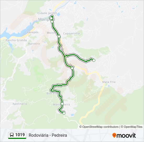 Mapa da linha 1019 de ônibus