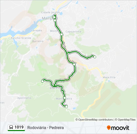 Mapa da linha 1019 de ônibus