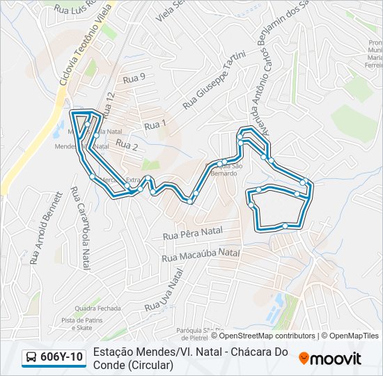 Mapa da linha 606Y-10 de ônibus
