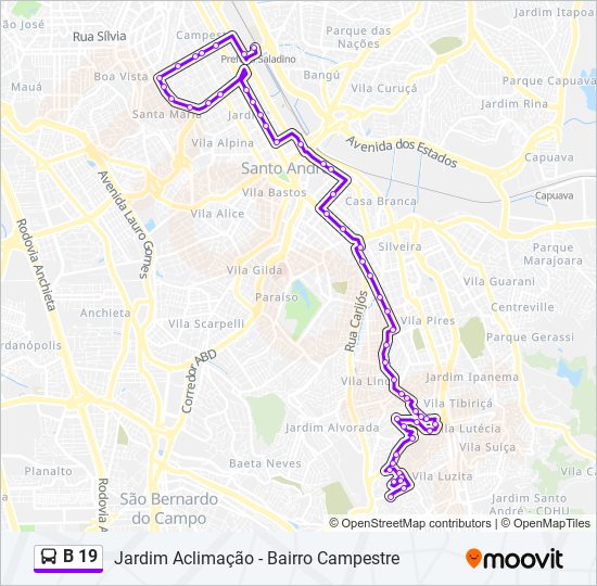 Mapa de B 19 de autobús