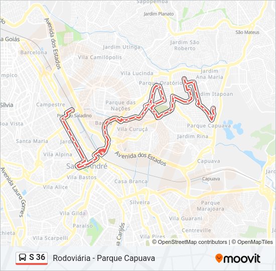 Mapa da linha S 36 de ônibus