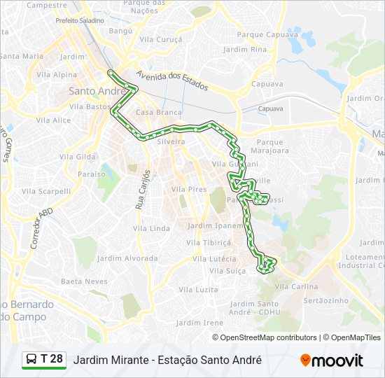 Mapa da linha T 28 de ônibus