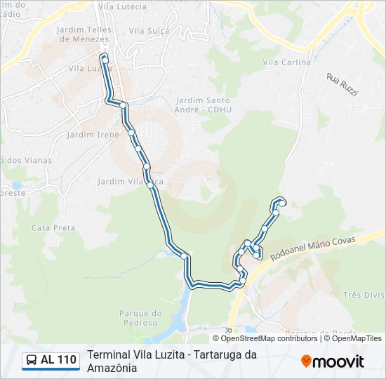 Mapa da linha AL 110 de ônibus