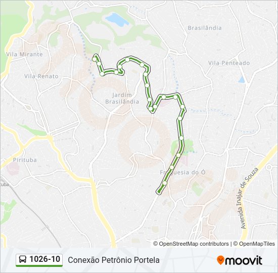 Mapa da linha 1026-10 de ônibus