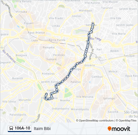 Mapa da linha 106A-10 de ônibus