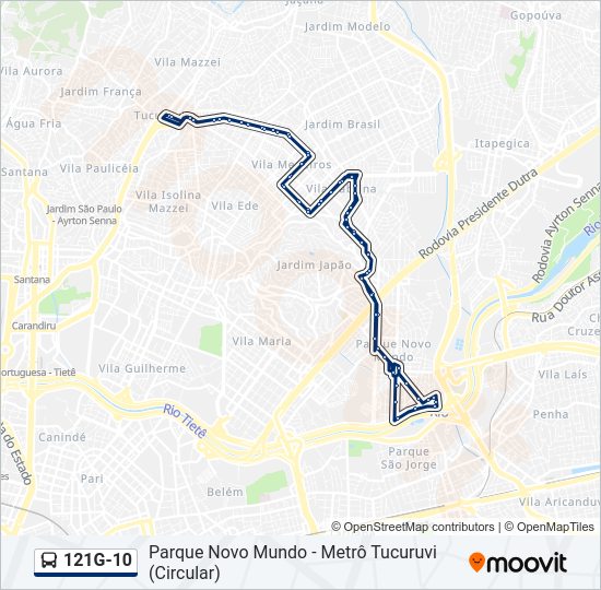 Mapa de 121G-10 de autobús