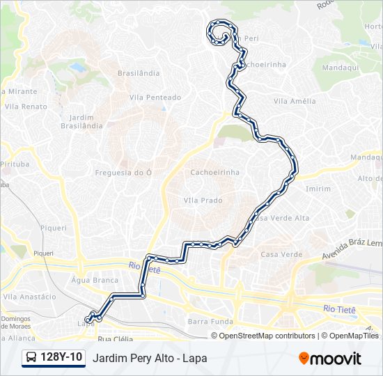 Mapa da linha 128Y-10 de ônibus