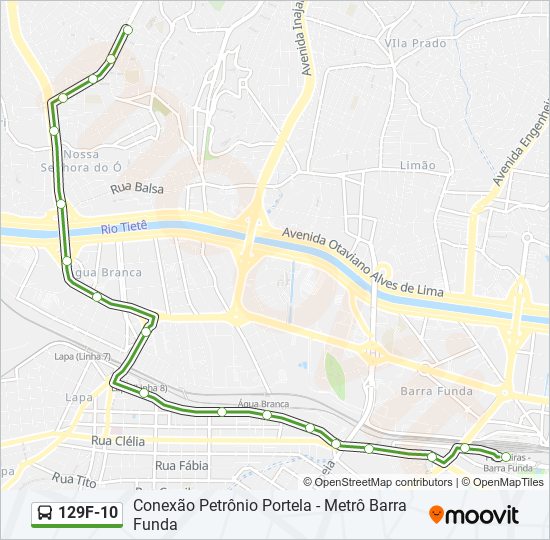 Mapa da linha 129F-10 de ônibus