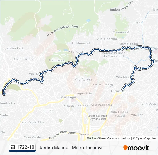 Mapa da linha 1722-10 de ônibus