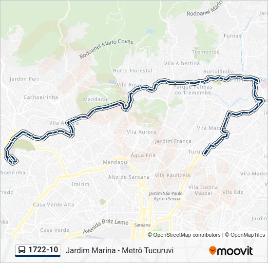 Mapa da linha 1722-10 de ônibus