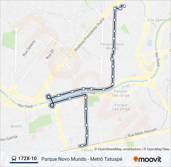 Mapa da linha 172X-10 de ônibus