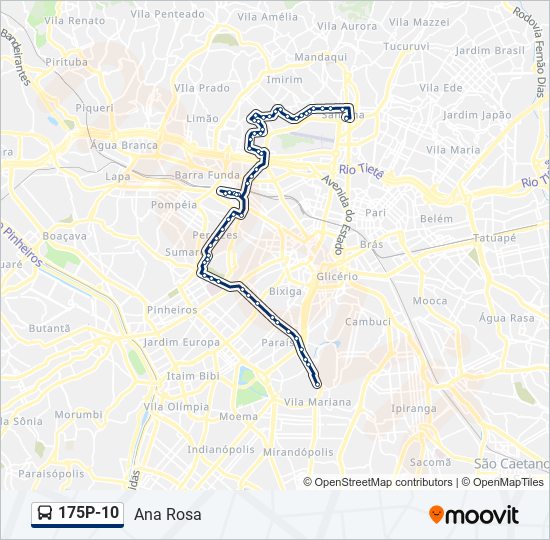 Mapa da linha 175P-10 de ônibus