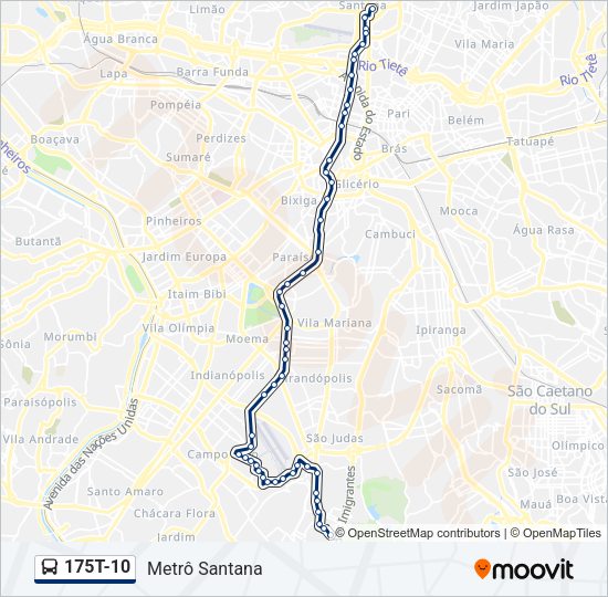Mapa da linha 175T-10 de ônibus